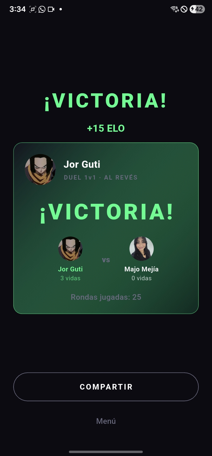 Victoria en duelo con +15 ELO